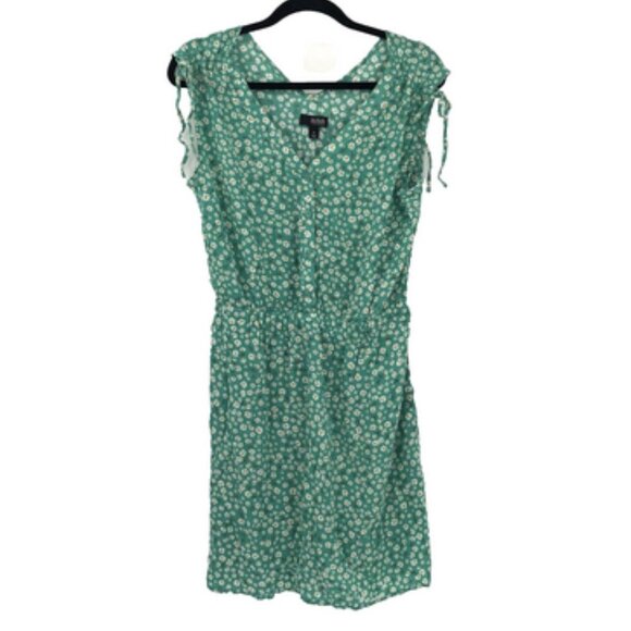 A.N.A. Green Ditsy Floral Dress Ruched Tie Shoulder Rayon Sundress Daisy Pockets - Picture 1 of 7